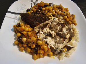 IDDSI level SB6 Soft & Bite-Sized Morrocan Chicken Tagine Recipe served over rice