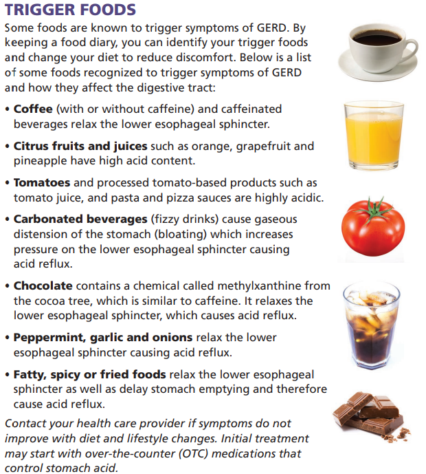 List of Gastroesophageal Reflux Disease trigger foods 