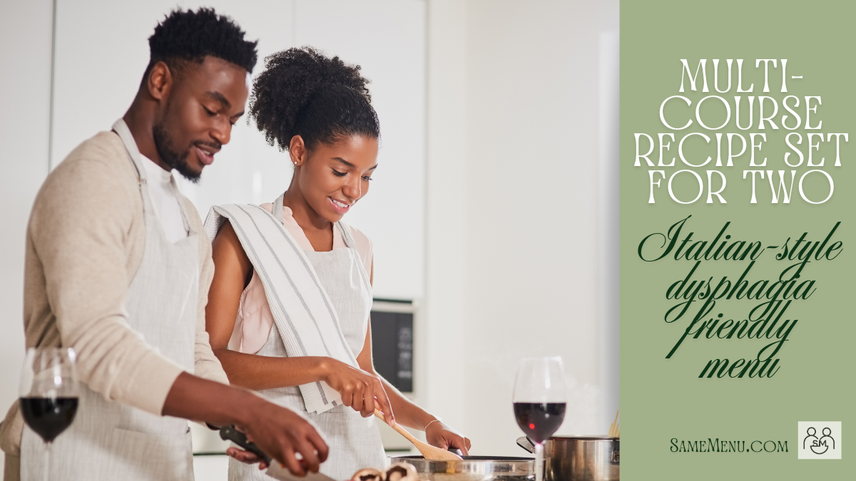 A couple cooking an italian meal for two