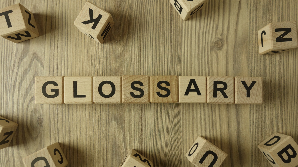 letter blocks spell out "glossary"