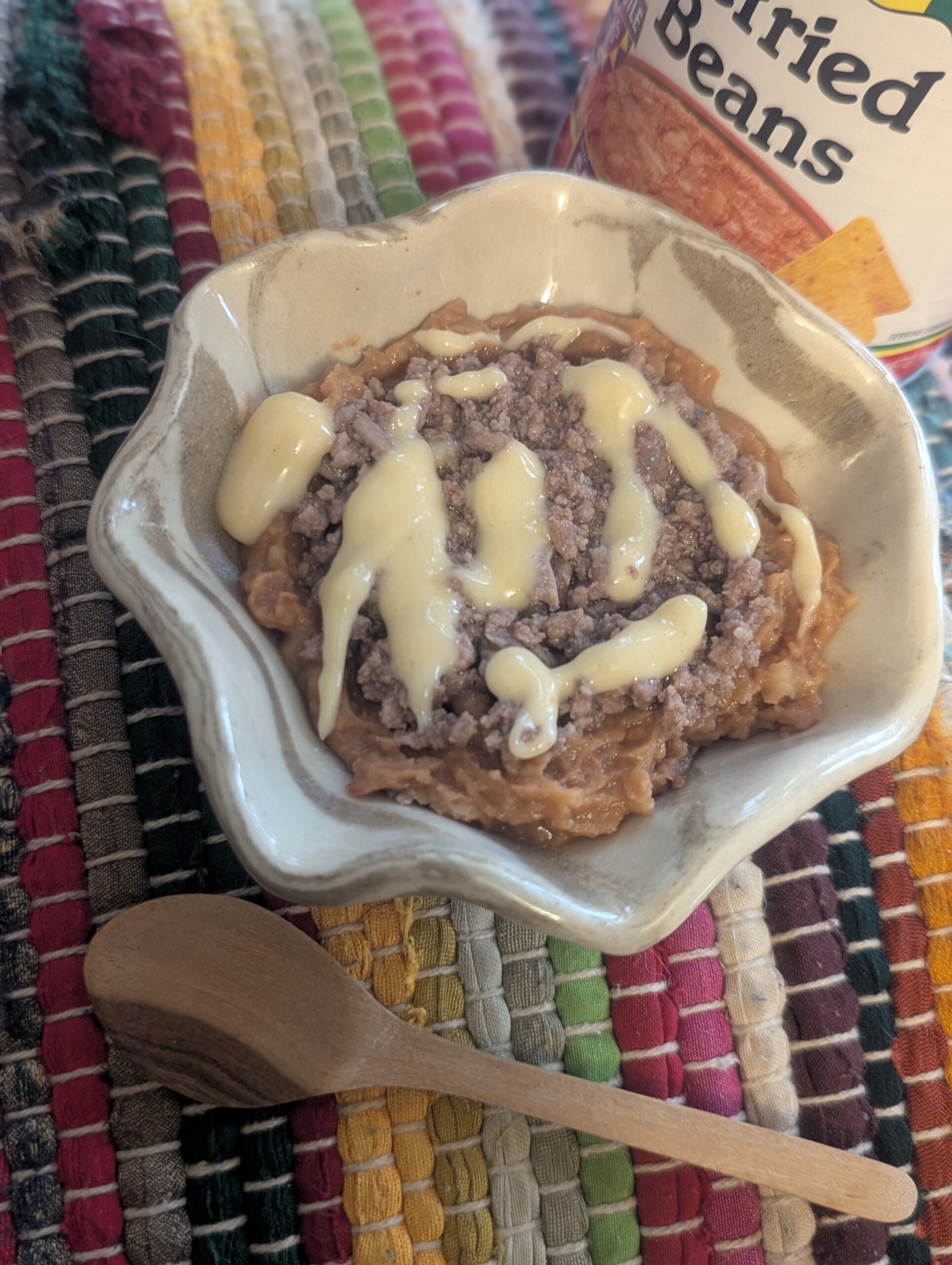 Kid friendly cheesy taco bowl developed for IDDSI level MM5 Minced and Moist diet texture