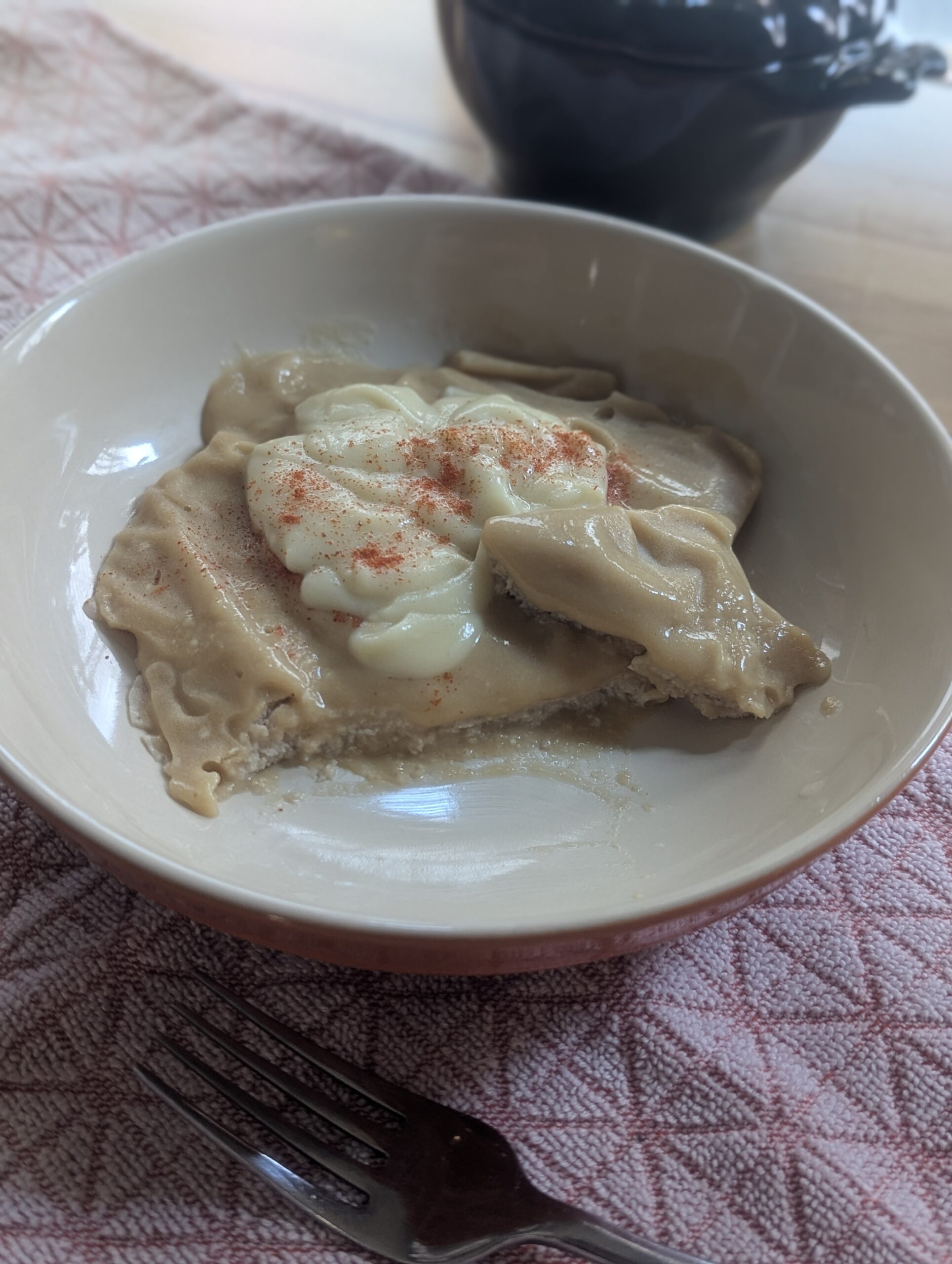 Pretzel chicken schnitzel prepared for IDDSI Level 4 Pureed Diet Texture